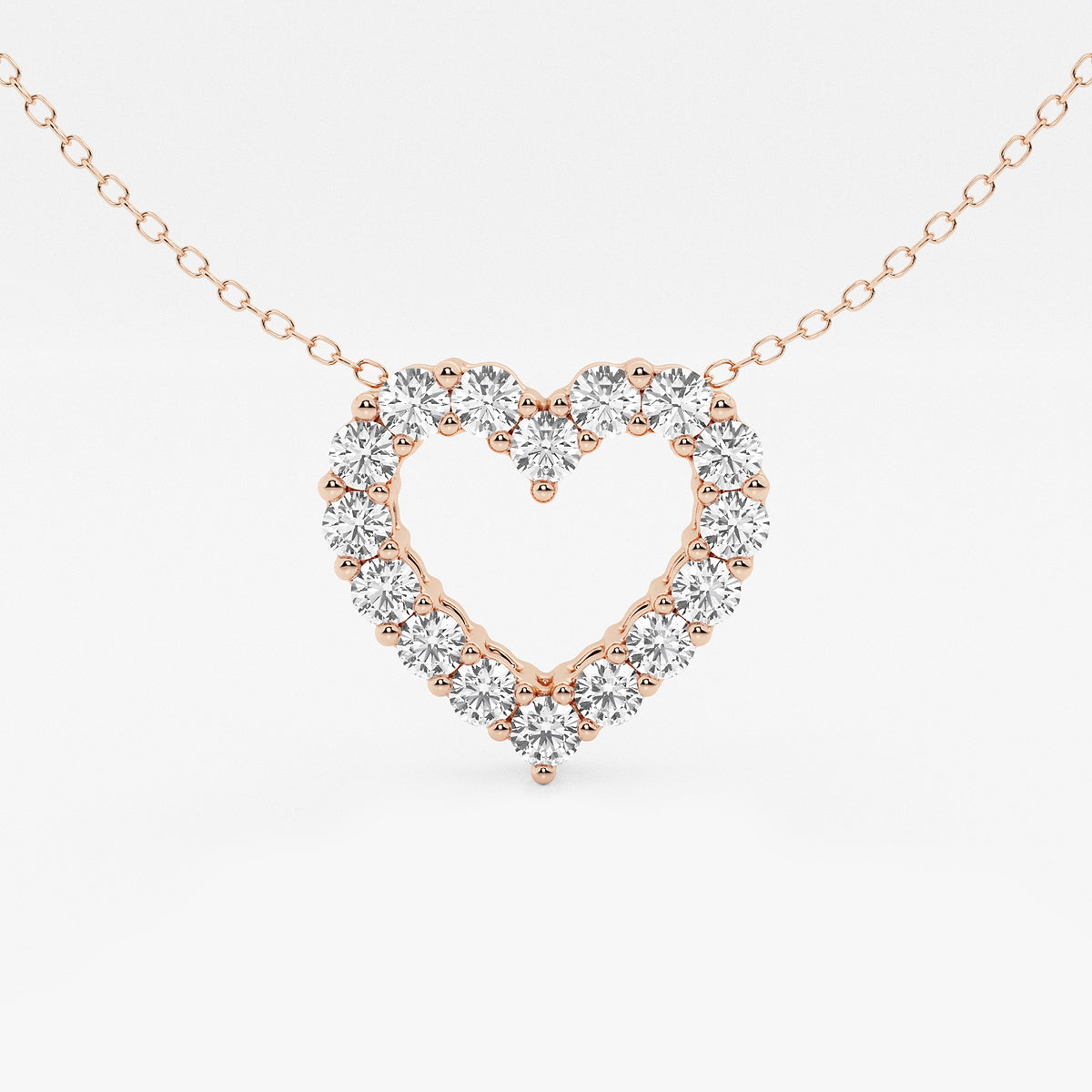 1 ctw Round Lab Grown Diamond Heart Pendant with Adjustable Chain    14K Rose Gold, DE, VS1