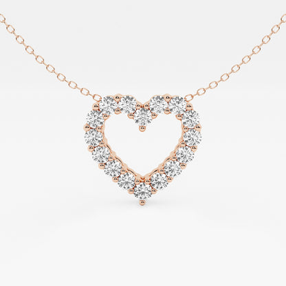 1 ctw Round Lab Grown Diamond Heart Pendant with Adjustable Chain    14K Rose Gold, DE, VS1