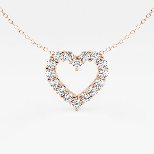 1 ctw Round Lab Grown Diamond Heart Pendant with Adjustable Chain    14K Rose Gold, DE, VS1