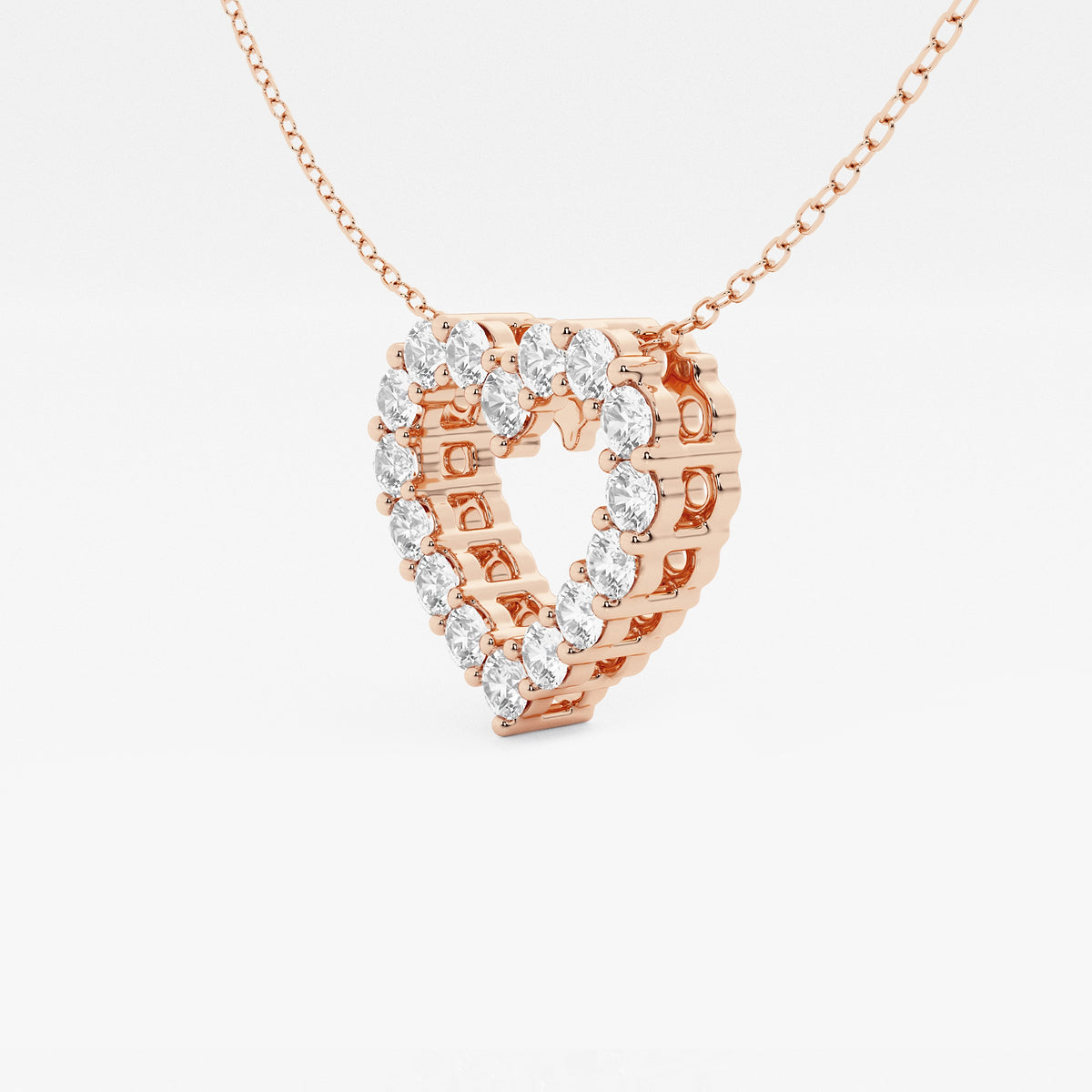 1 ctw Round Lab Grown Diamond Heart Pendant with Adjustable Chain    14K Rose Gold, DE, VS1