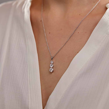 Round Diamond Three Stone Drop Pendant