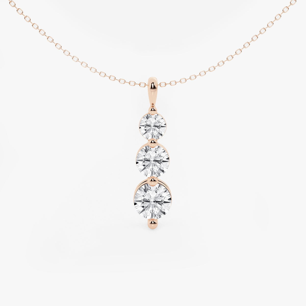 Round Diamond Three Stone Drop Pendant
