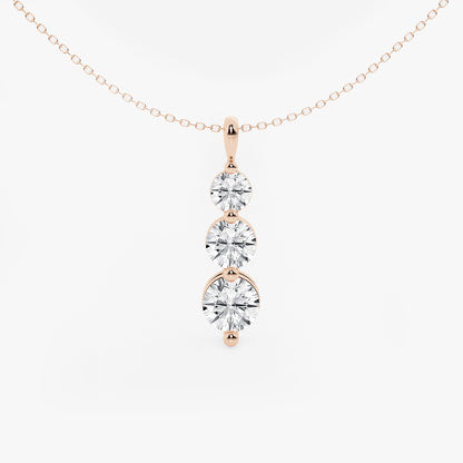 Round Diamond Three Stone Drop Pendant