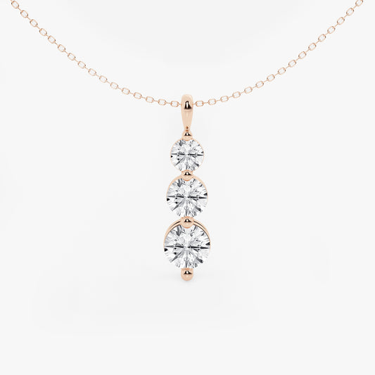 Round Diamond Three Stone Drop Pendant