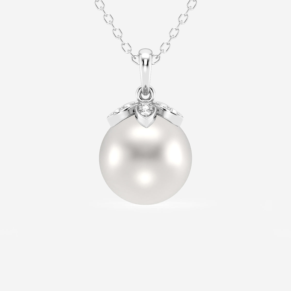 Cultured Freshwater Pearl & Diamond Accent Flower Pendant in 14K White Gold