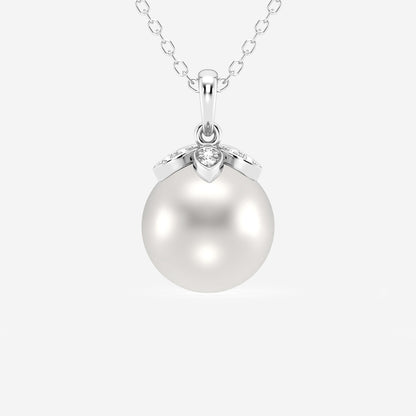 Cultured Freshwater Pearl & Diamond Accent Flower Pendant in 14K White Gold