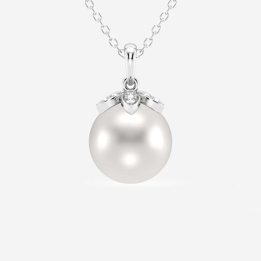 Cultured Freshwater Pearl & Diamond Accent Flower Pendant in 14K White Gold