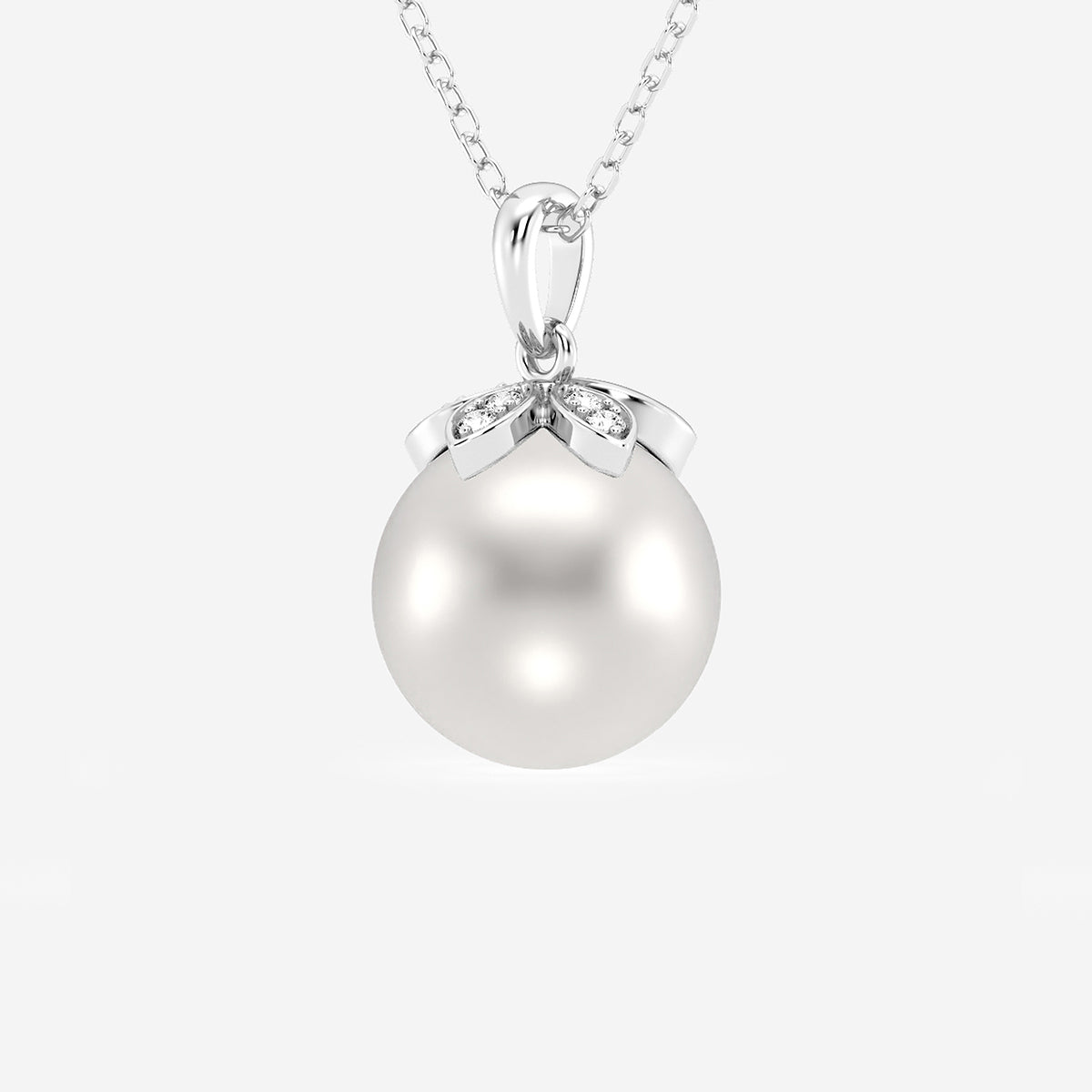 Cultured Freshwater Pearl & Diamond Accent Flower Pendant in 14K White Gold