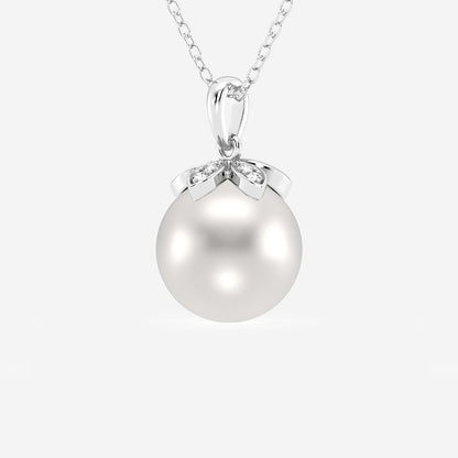 Cultured Freshwater Pearl & Diamond Accent Flower Pendant in 14K White Gold