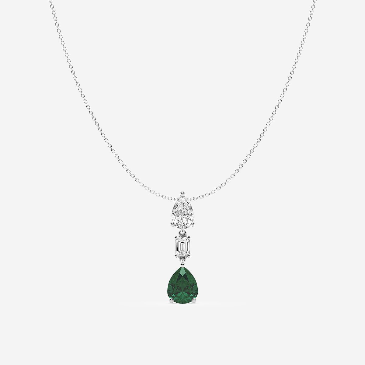 Pear Emerald & Diamond Pendant in 14K White Gold - 1.4 CTW | E, VS1 | IGI Certified