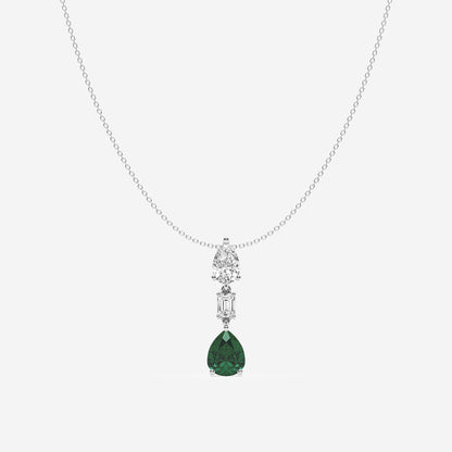Pear Emerald & Diamond Pendant in 14K White Gold - 1.4 CTW | E, VS1 | IGI Certified