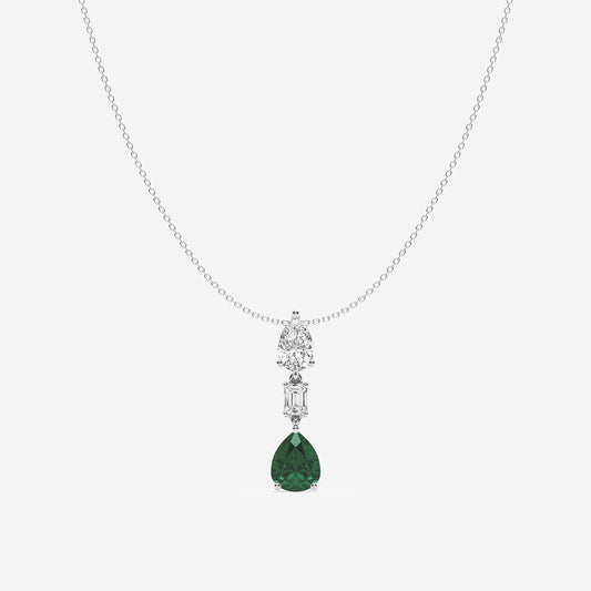 Pear Emerald & Diamond Pendant in 14K White Gold - 1.4 CTW | E, VS1 | IGI Certified