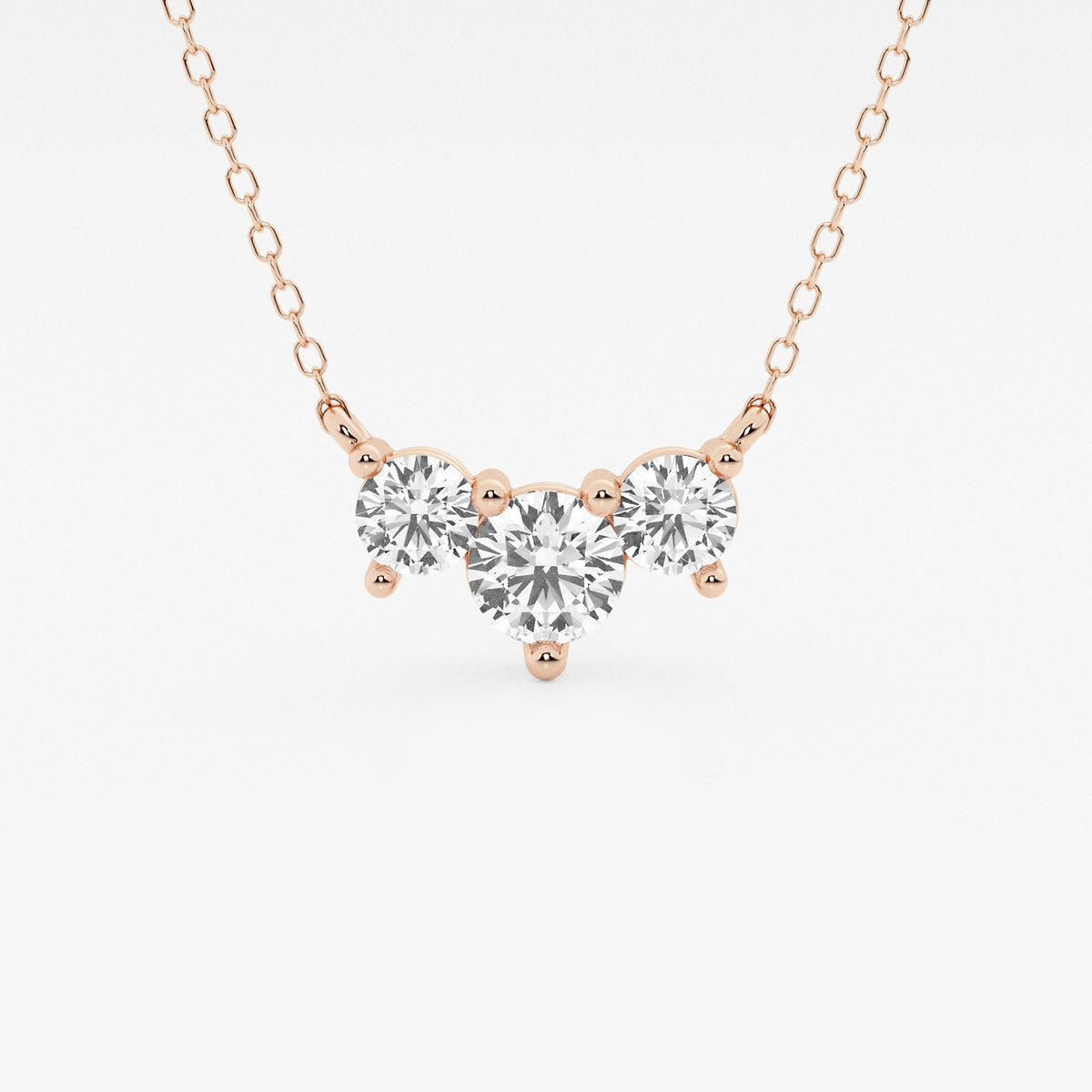 Three Stone Diamond Pendant with Adjustable Chain in 14K Rose Gold - 1 CTW