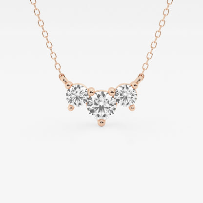 Three Stone Diamond Pendant with Adjustable Chain in 14K Rose Gold - 1 CTW
