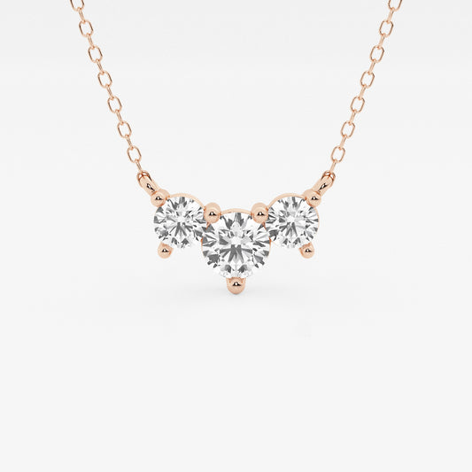 Three Stone Diamond Pendant with Adjustable Chain in 14K Rose Gold - 1 CTW