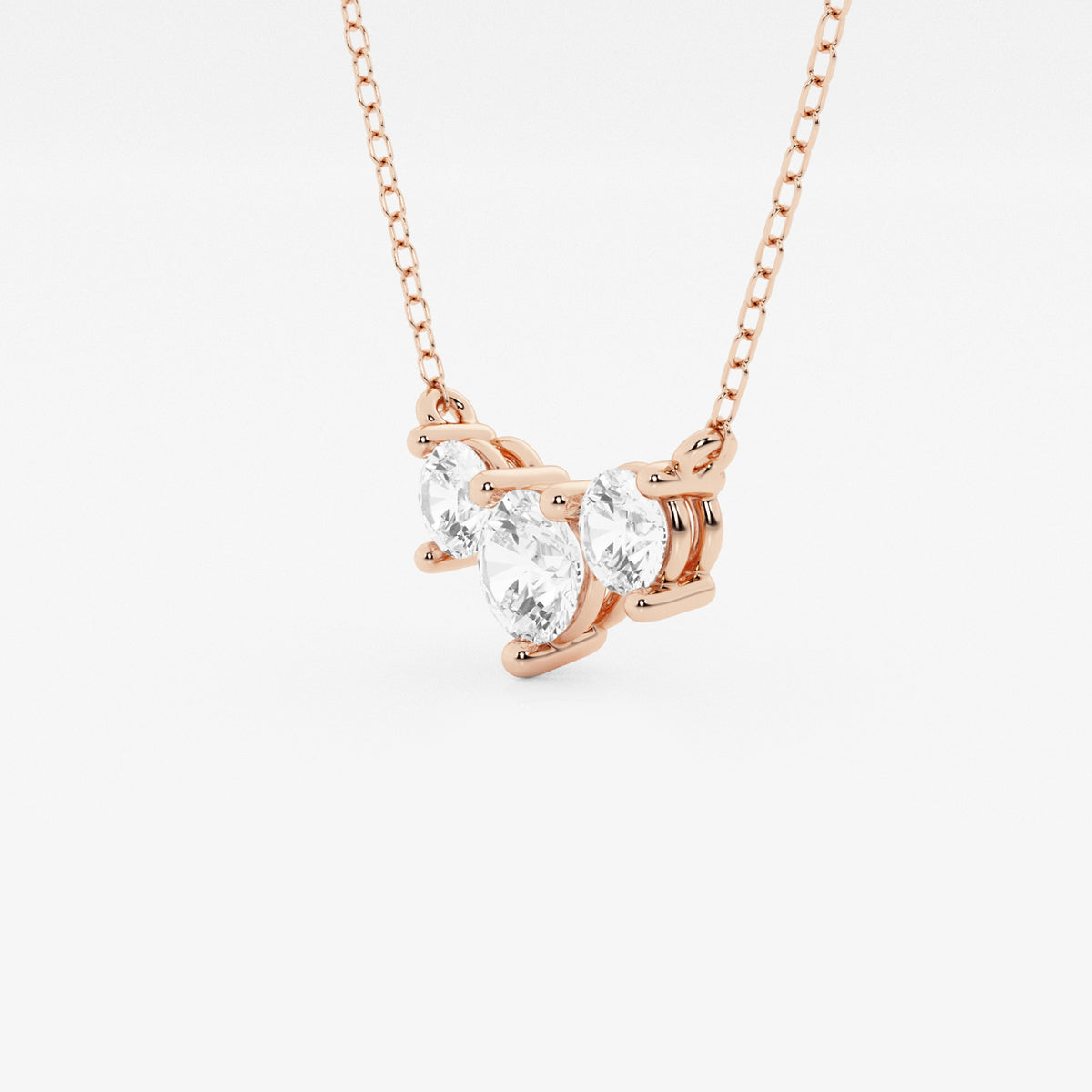 Three Stone Diamond Pendant with Adjustable Chain in 14K Rose Gold - 1 CTW