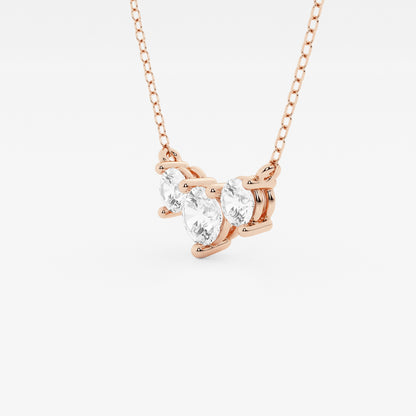 Three Stone Diamond Pendant with Adjustable Chain in 14K Rose Gold - 1 CTW