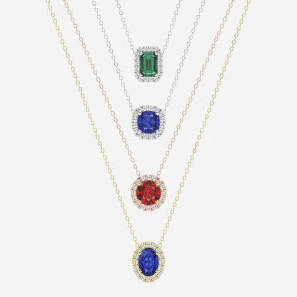 Oval Blue Sapphire & Diamond Halo Pendant