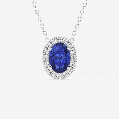 Oval Blue Sapphire & Diamond Halo Pendant