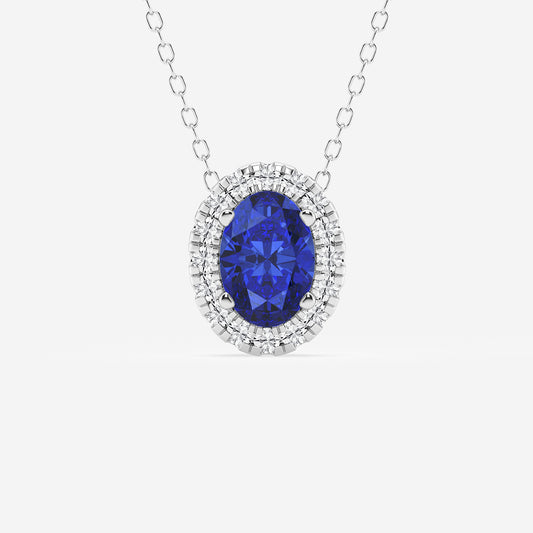 Oval Blue Sapphire & Diamond Halo Pendant