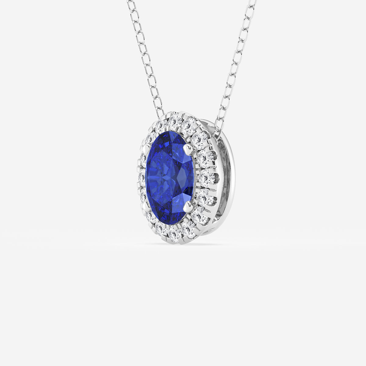 Oval Blue Sapphire & Diamond Halo Pendant