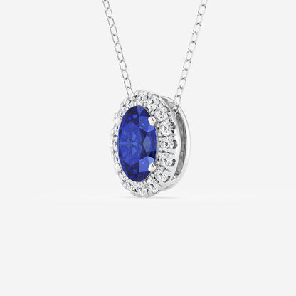Oval Blue Sapphire & Diamond Halo Pendant