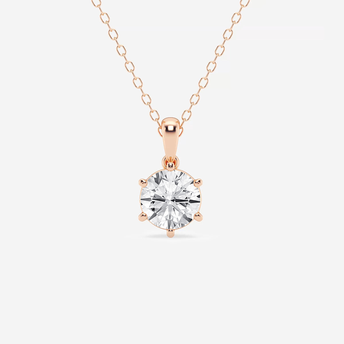 Diamond Six-Prong Solitaire Pendant with Adjustable Chain in 14K Rose Gold - 1 CTW | E, VS1