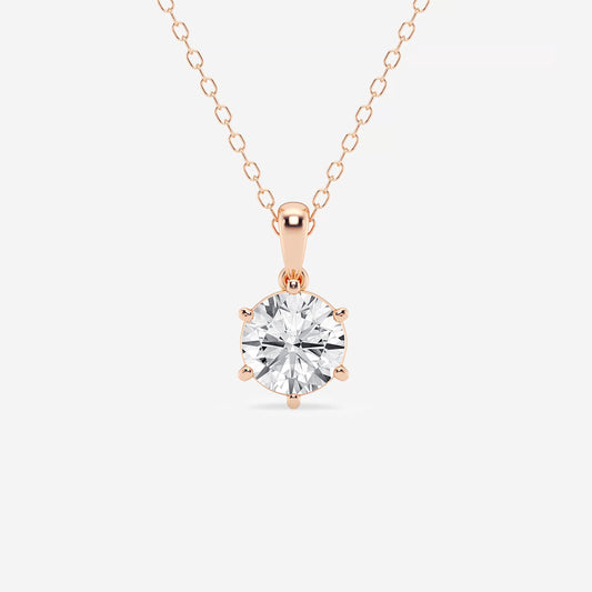 Diamond Six-Prong Solitaire Pendant with Adjustable Chain in 14K Rose Gold - 1 CTW | E, VS1