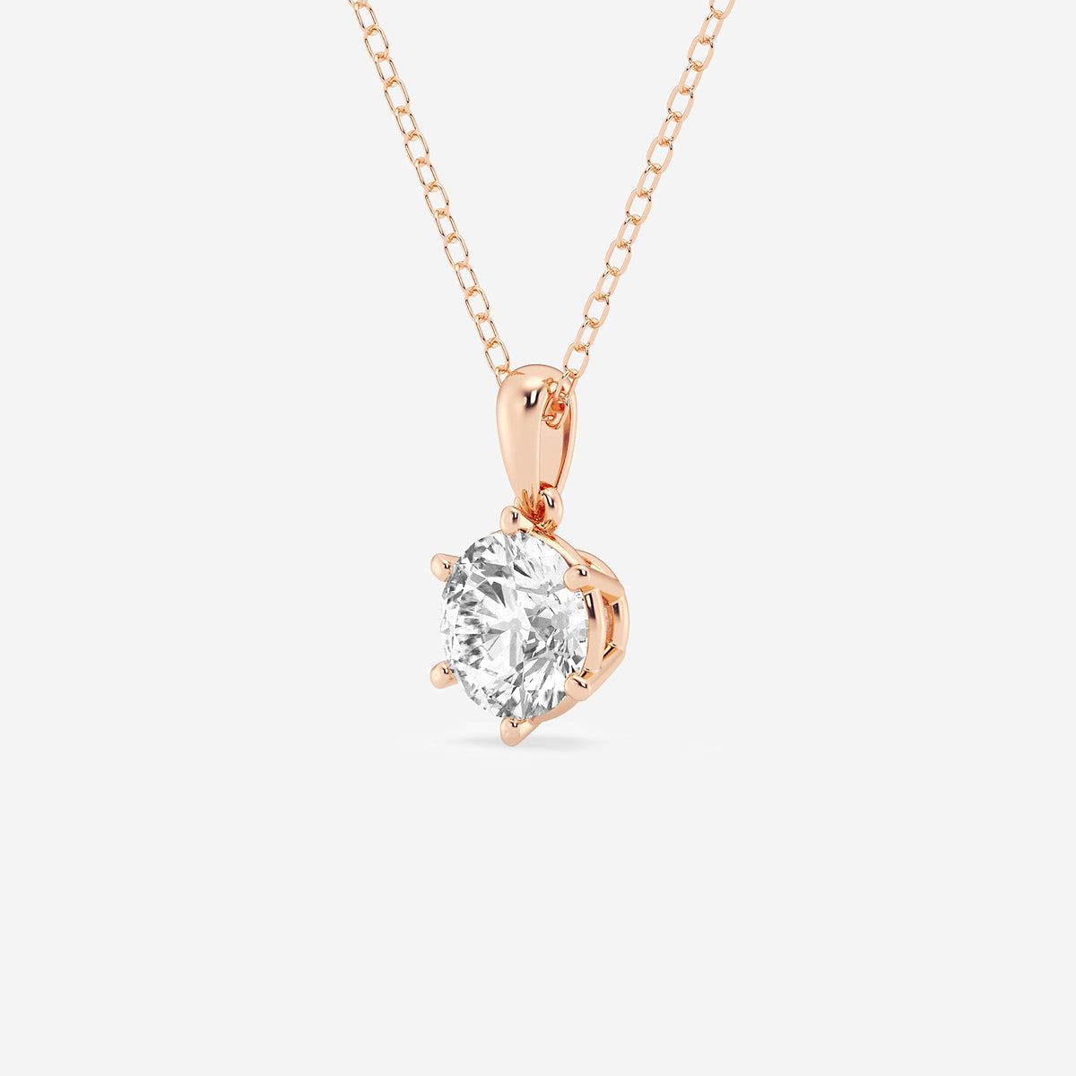 Diamond Six-Prong Solitaire Pendant with Adjustable Chain in 14K Rose Gold - 1 CTW | E, VS1