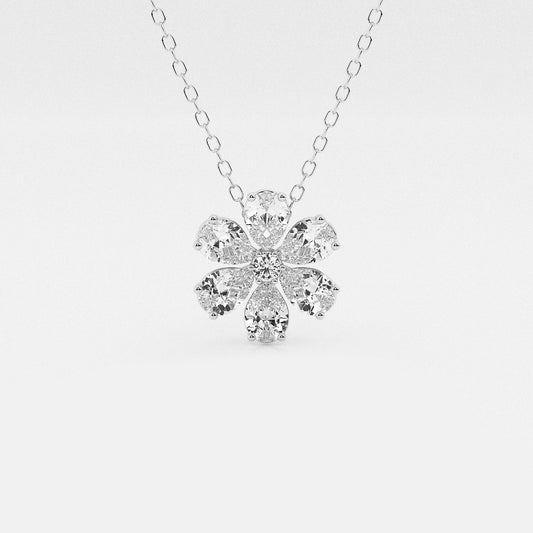 Pear & Round Diamond Flower Pendant