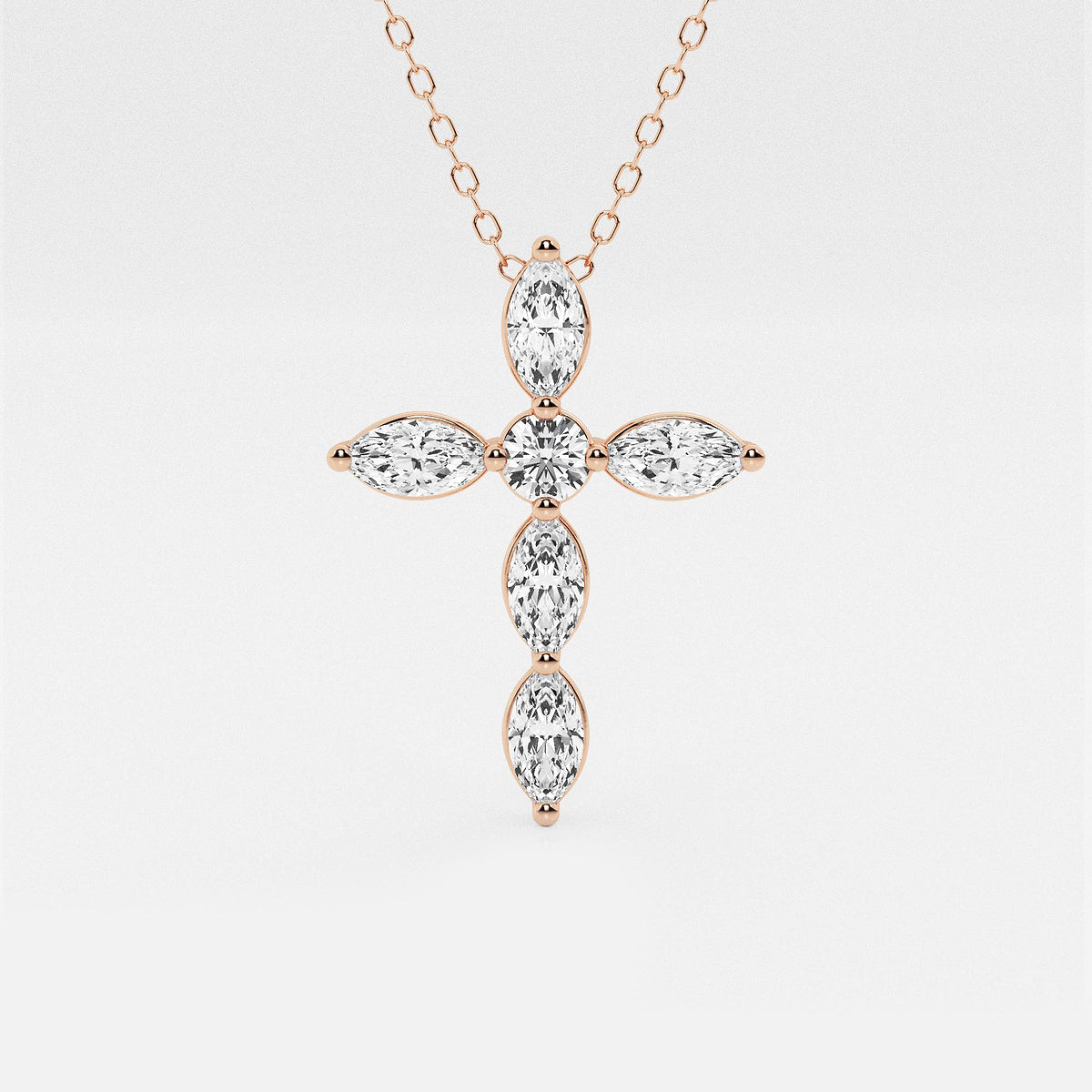 Marquise & Round Diamond Cross Pendant with Adjustable Chain