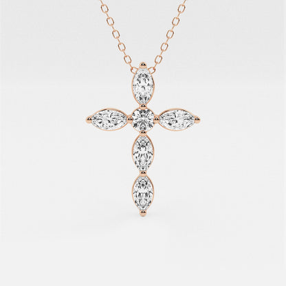 Marquise & Round Diamond Cross Pendant with Adjustable Chain