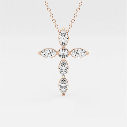 Marquise & Round Diamond Cross Pendant with Adjustable Chain