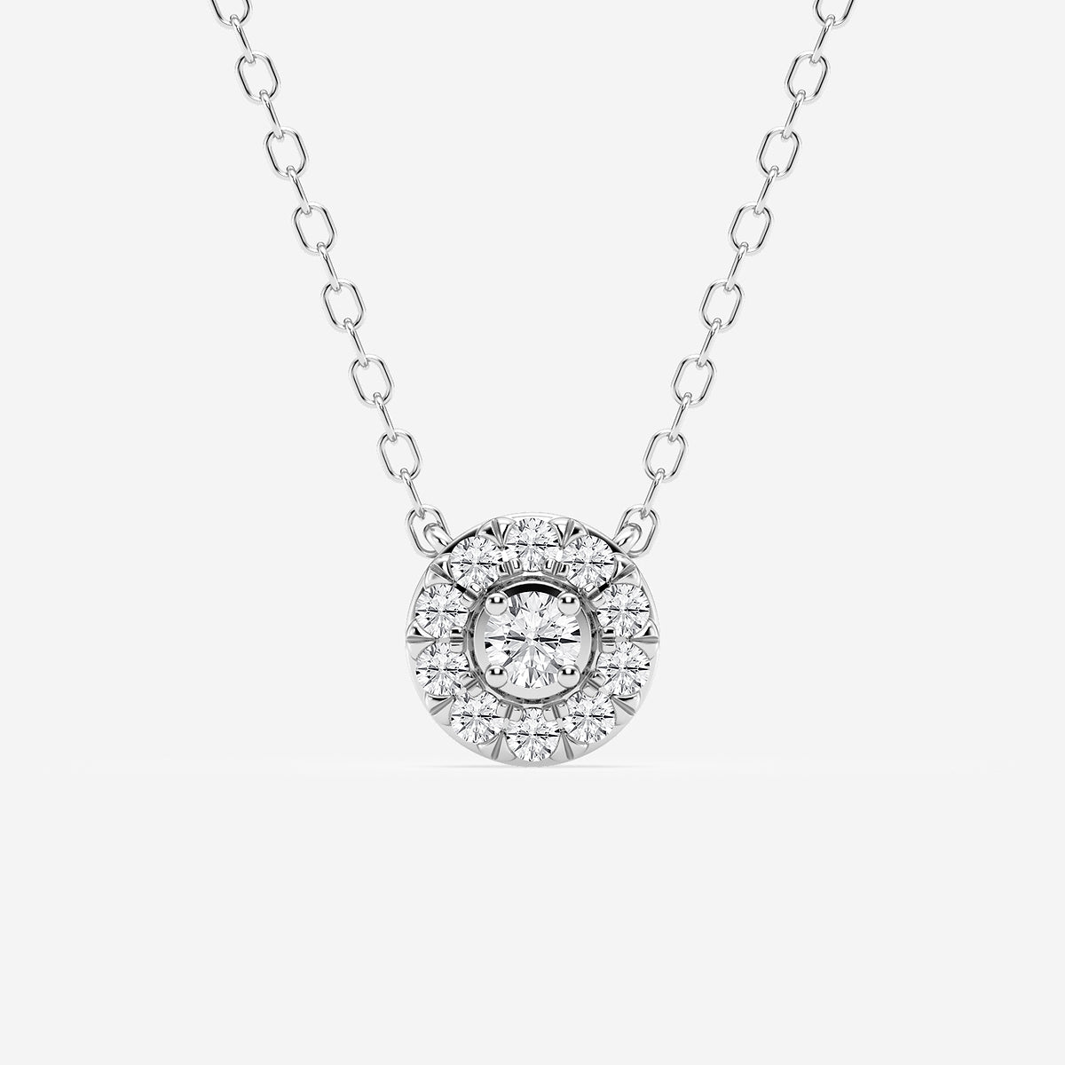 1/8 ctw Round Lab Grown Diamond Halo Pendant in Sterling Silver    Sterling Silver, DE, VS1| 0.05 ct Center