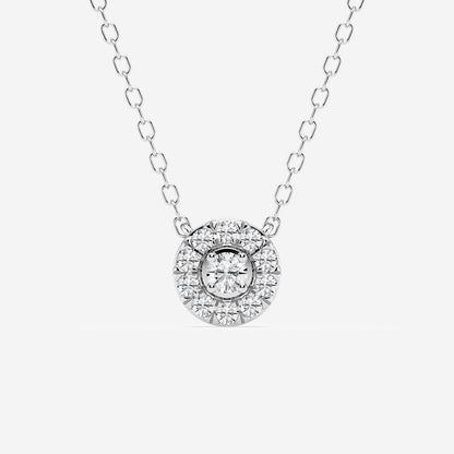 1/8 ctw Round Lab Grown Diamond Halo Pendant in Sterling Silver    Sterling Silver, DE, VS1| 0.05 ct Center
