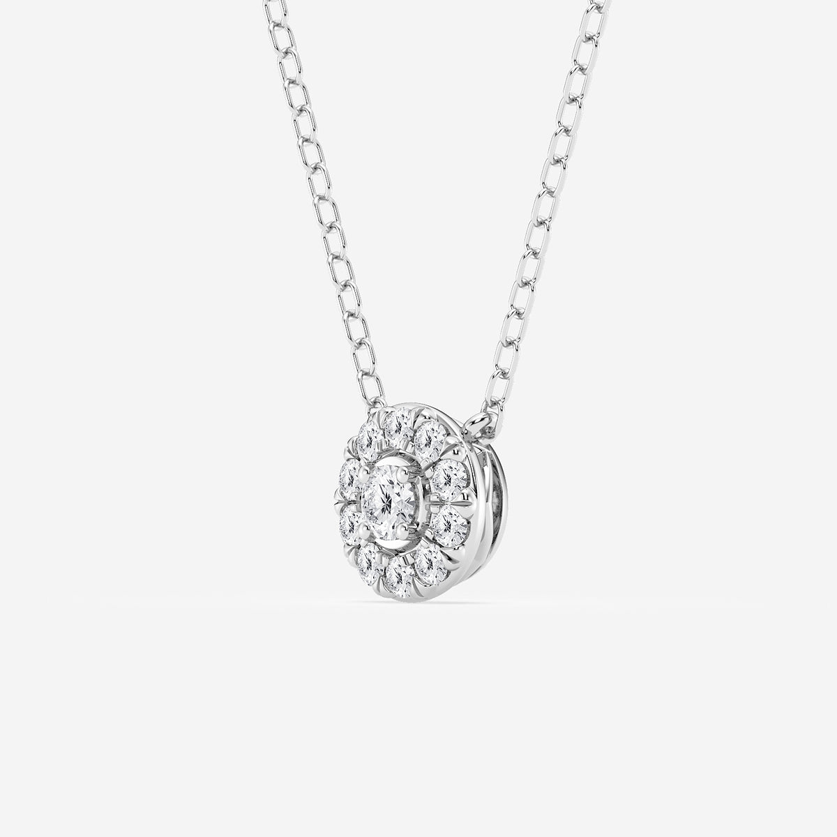 1/8 ctw Round Lab Grown Diamond Halo Pendant in Sterling Silver    Sterling Silver, DE, VS1| 0.05 ct Center