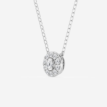 1/8 ctw Round Lab Grown Diamond Halo Pendant in Sterling Silver    Sterling Silver, DE, VS1| 0.05 ct Center