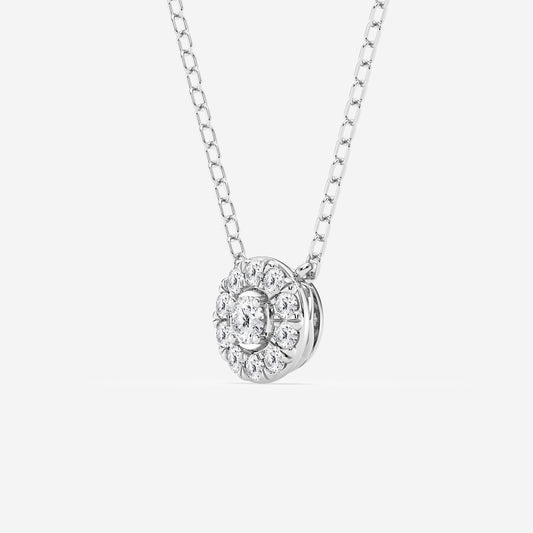 1/8 ctw Round Lab Grown Diamond Halo Pendant in Sterling Silver    Sterling Silver, DE, VS1| 0.05 ct Center