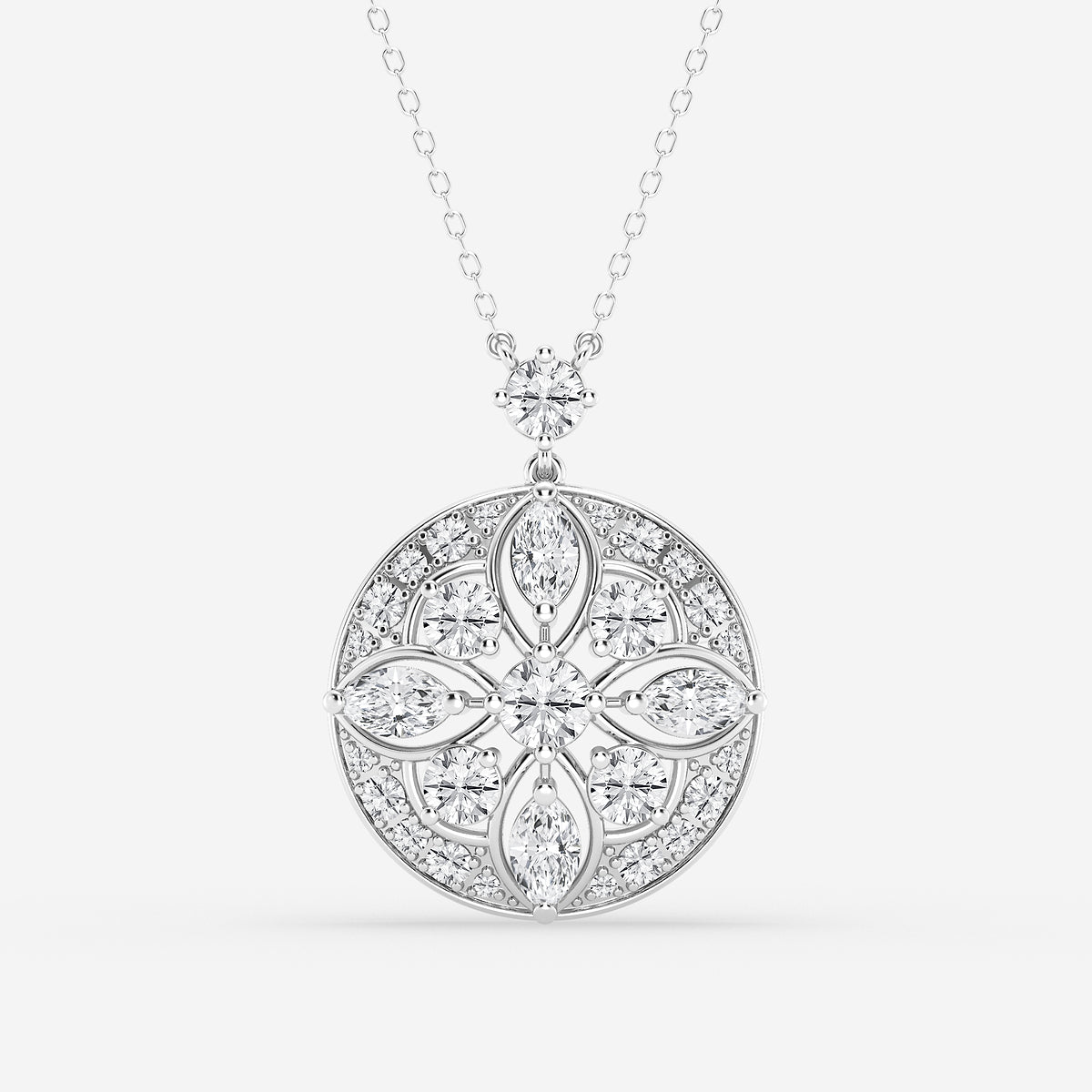 2 ctw Round and Marquise Lab Grown Diamond Vintage Pendant    Platinum, DE, VS1