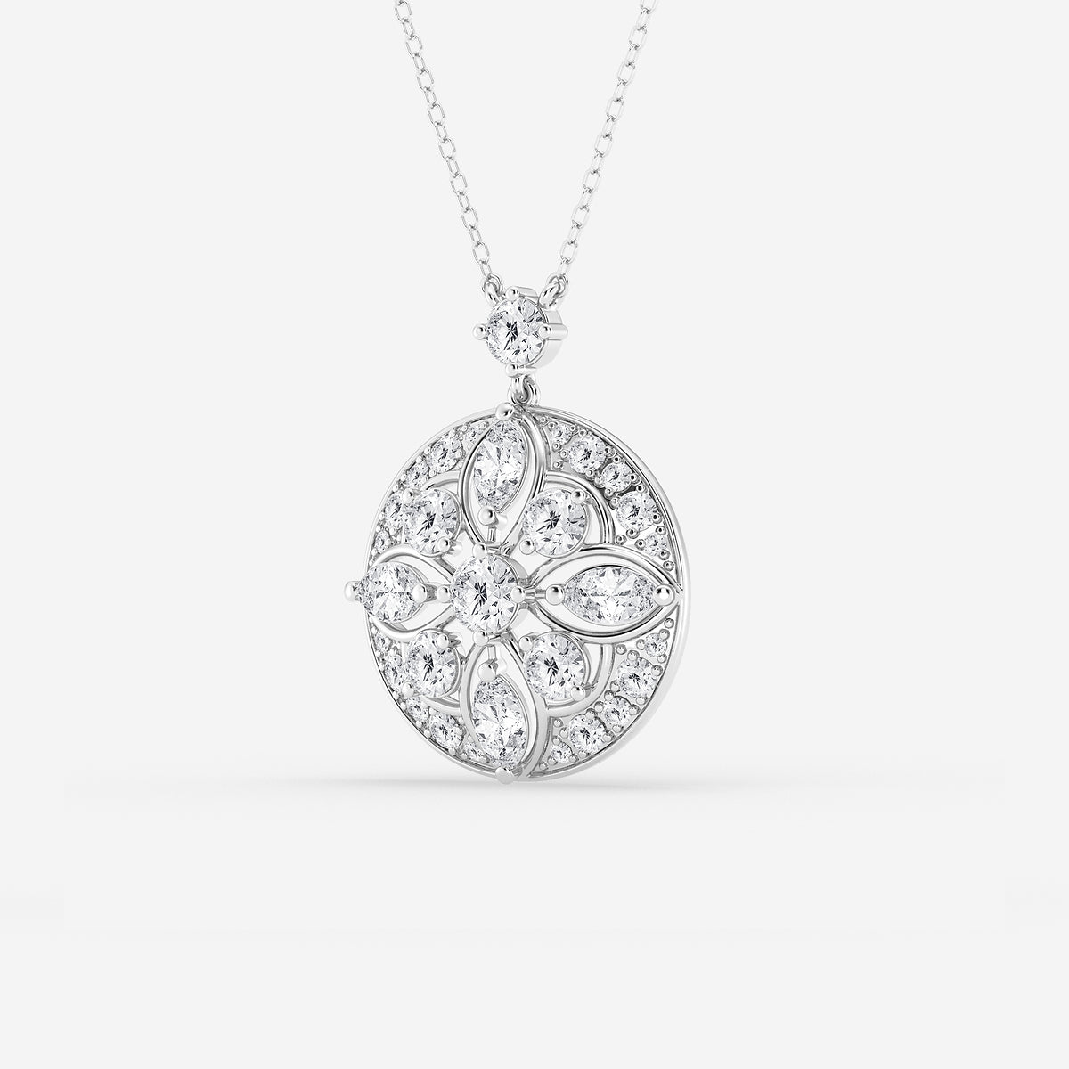 2 ctw Round and Marquise Lab Grown Diamond Vintage Pendant    Platinum, DE, VS1