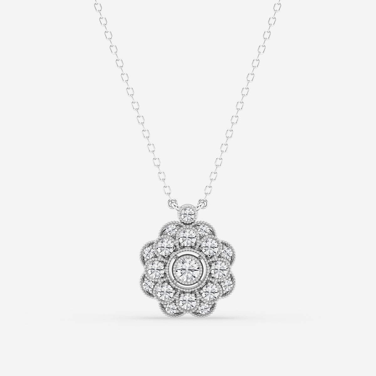 Vintage Floral Milgrain Diamond Pendant