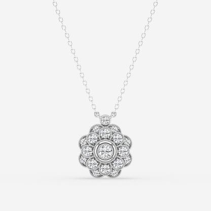 Vintage Floral Milgrain Diamond Pendant