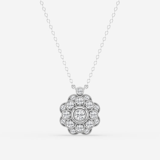 Vintage Floral Milgrain Diamond Pendant