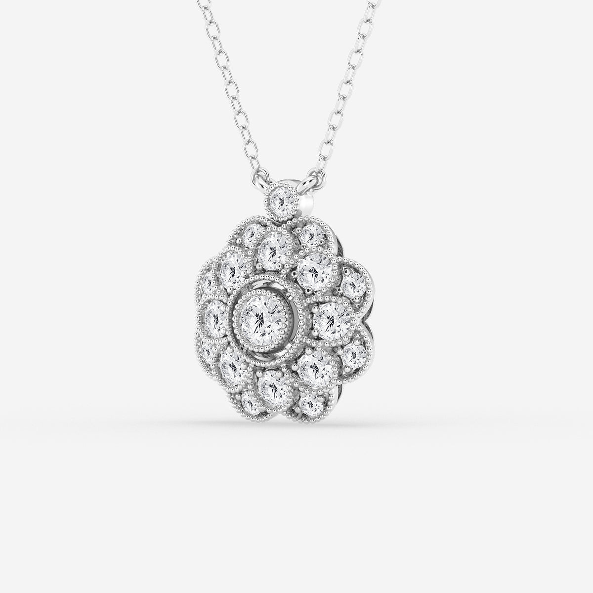 Vintage Floral Milgrain Diamond Pendant