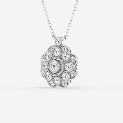 Vintage Floral Milgrain Diamond Pendant