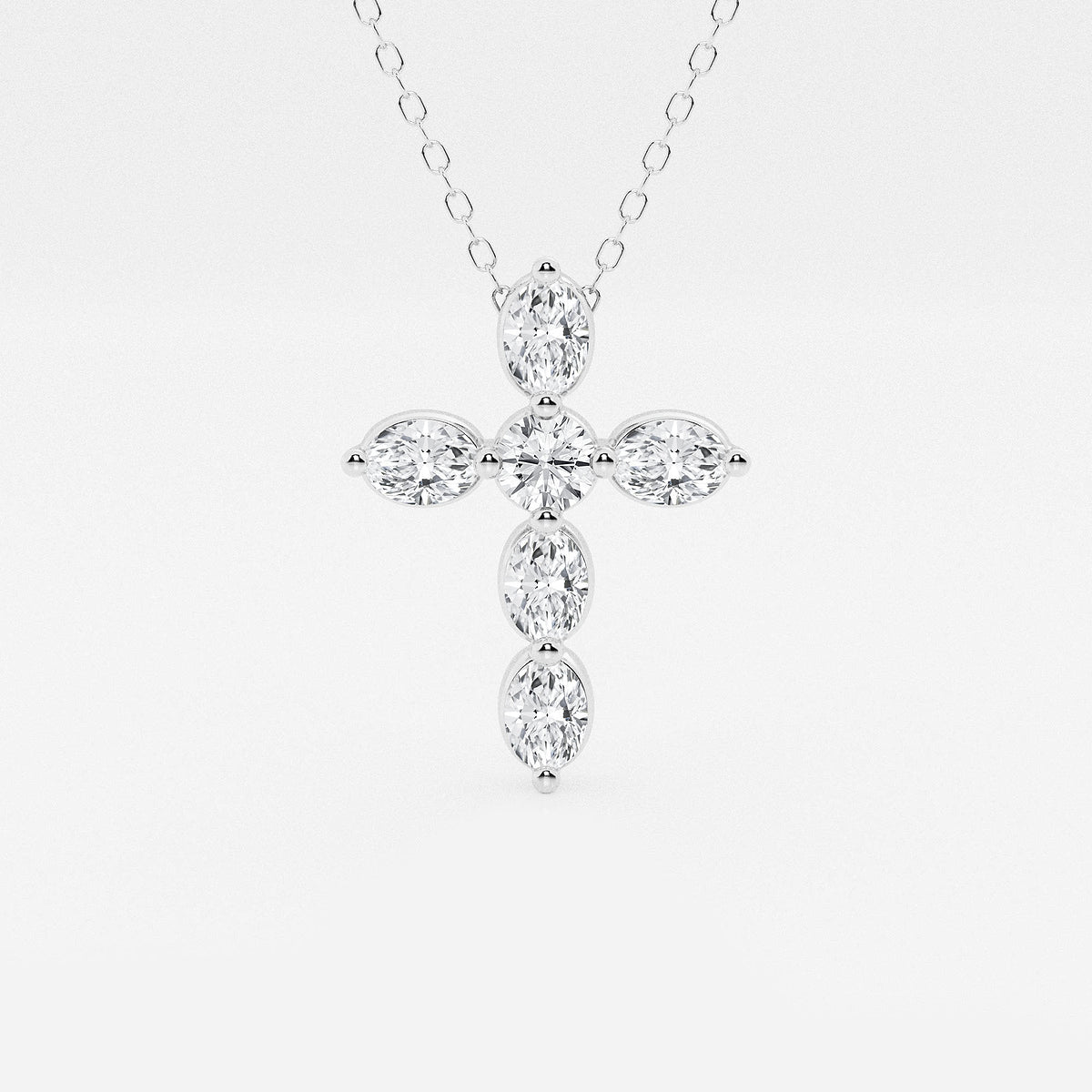 Round & Oval Diamond Floating Cross Pendant