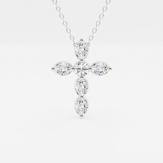 Round & Oval Diamond Floating Cross Pendant