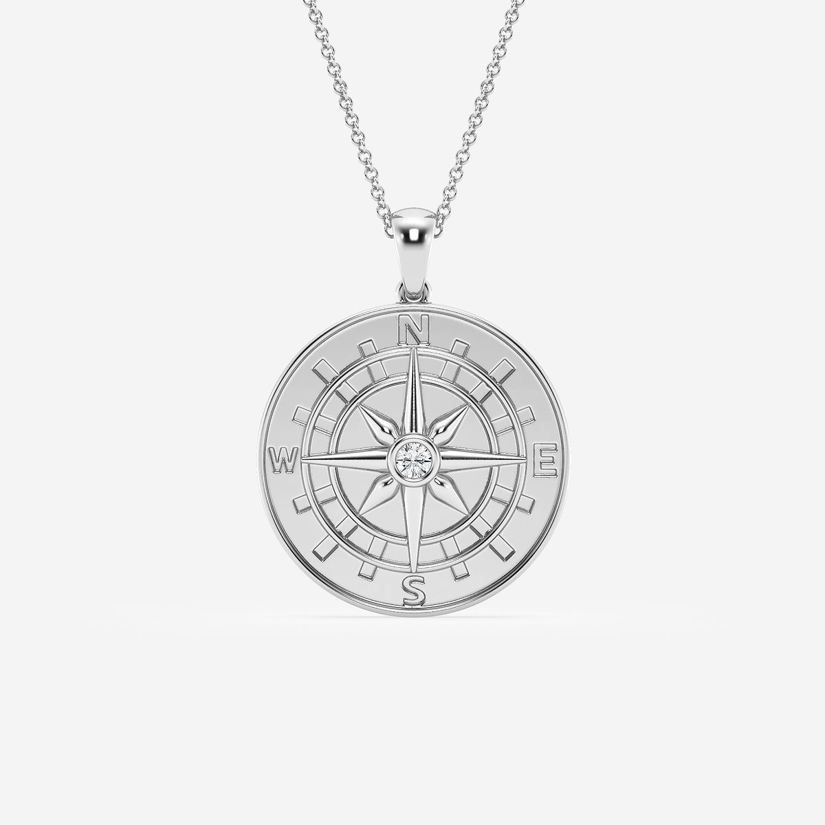 Diamond Compass Pendant in Sterling Silver
