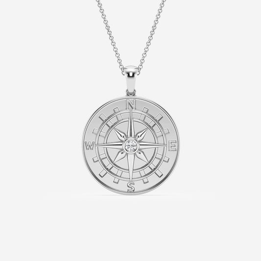 Diamond Compass Pendant in Sterling Silver