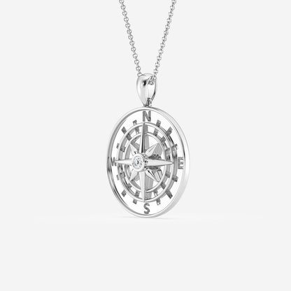 Diamond Compass Pendant in Sterling Silver